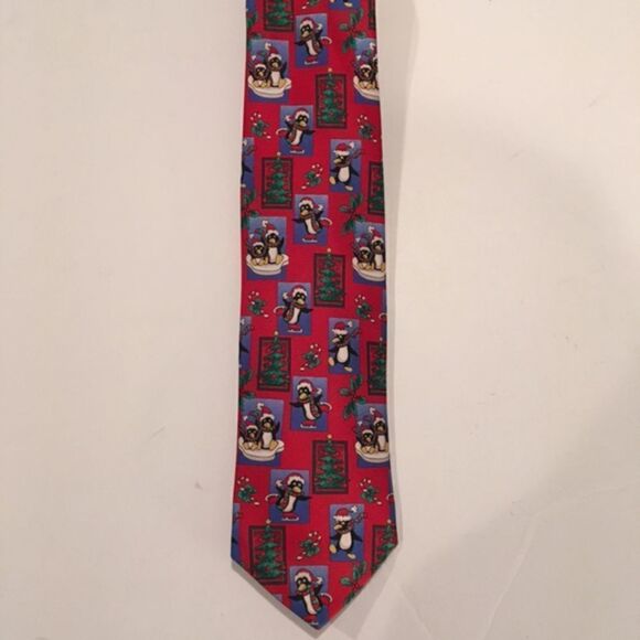 Fun Men's Silk Christmas Tie with Penguins - Picture 1 of 3